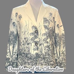 Anthropologie White Blazer with Blue Botanical Print